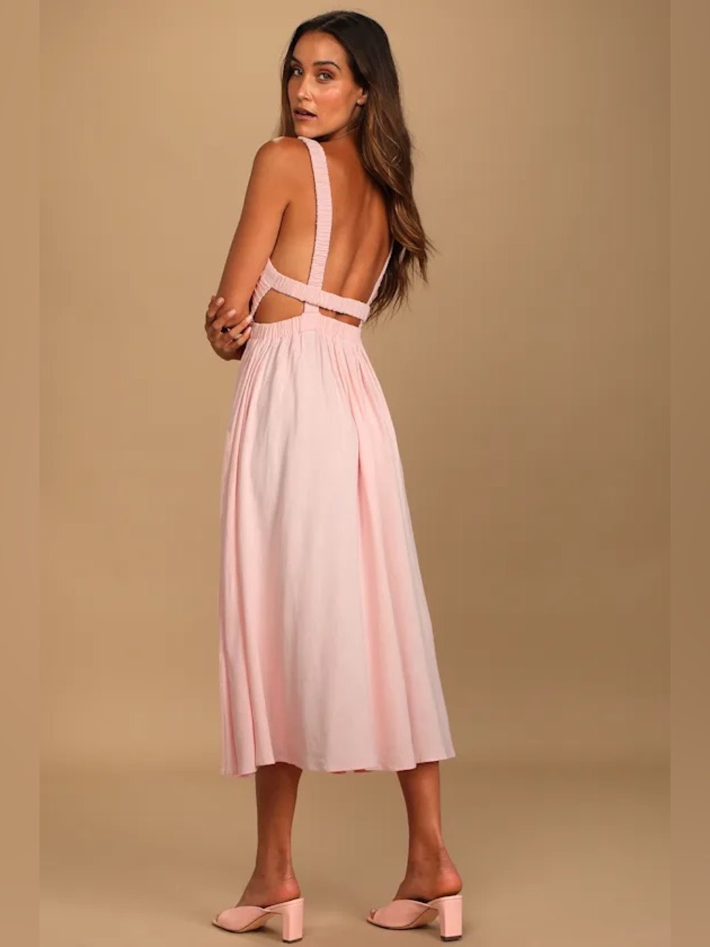 NWT Lulus Taste of Summer Light Pink Strappy Midi Dress